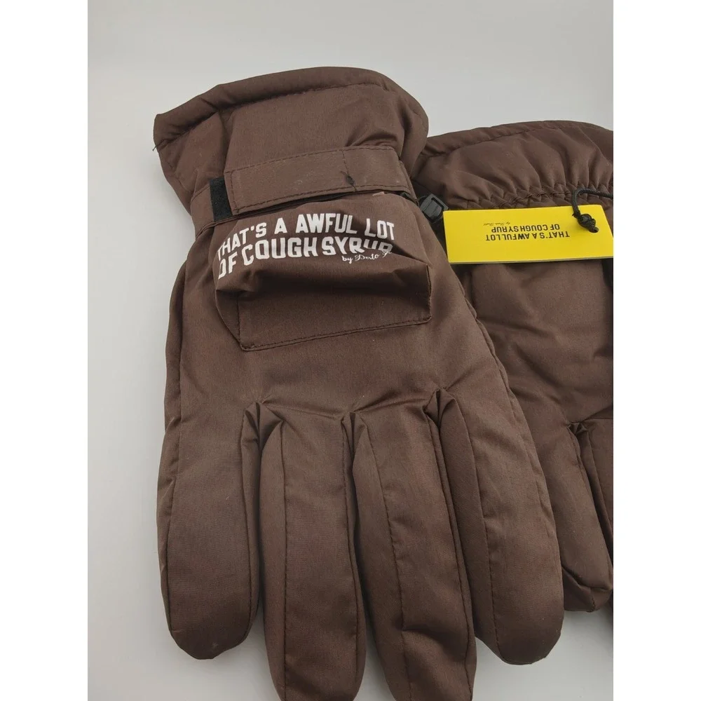 Awful Lot of Cough Syrup Gloves Snowboarding Ski Snow S/M Small Medium Brown New